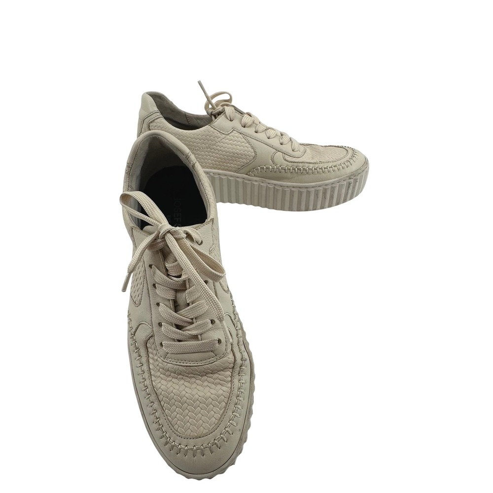 Gabor Platform Sneakers Women Size 7.5 Cream Beige Leather Woven Whipstitch